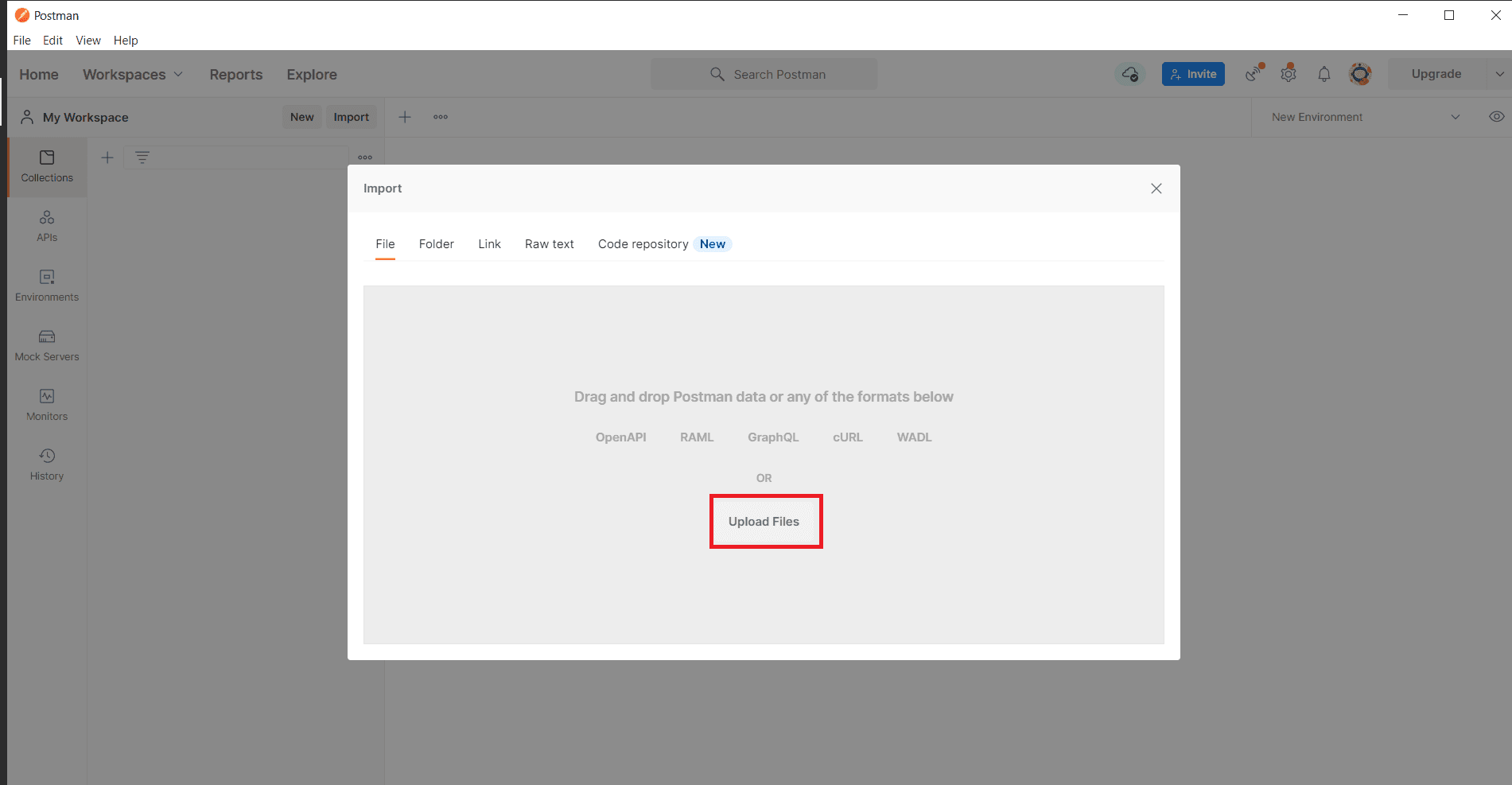 Postman import file method