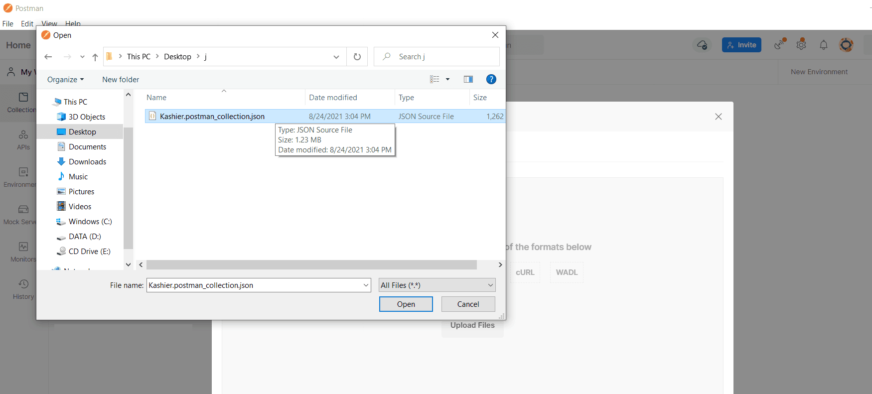 Choose file to import