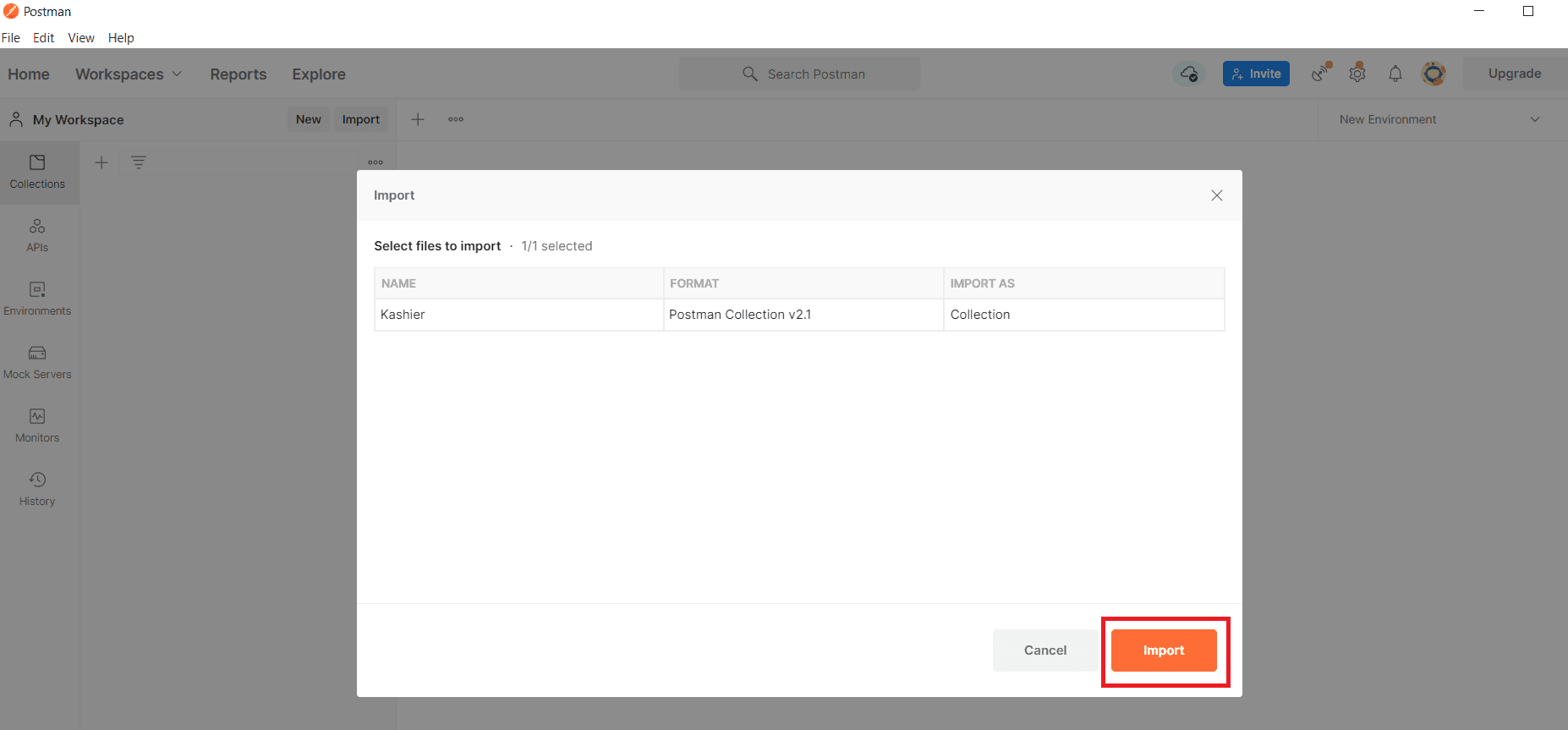 Postman Import button